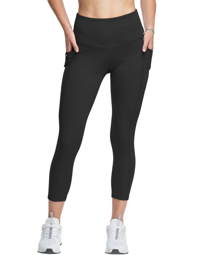 Champion Womens Leggings NZ - Absolute 3/4 Pocket Black ( 0645-PQCFK )